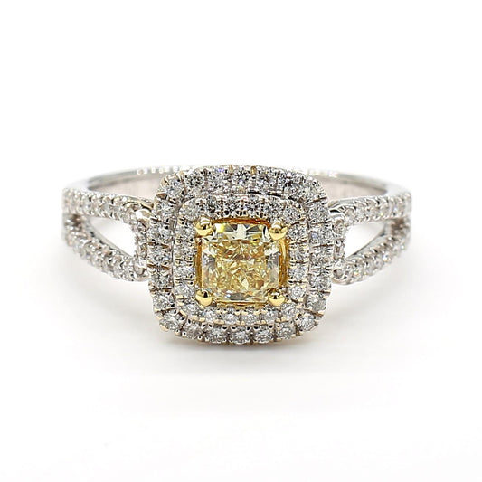 Natural Yellow Radiant Diamond 0.87 Carat TW Gold Cocktail Ring
