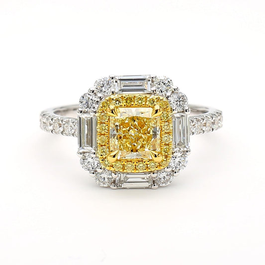 GIA Certified Natural Yellow Radiant Diamond 2.07 Carat TW Gold Cocktail Ring