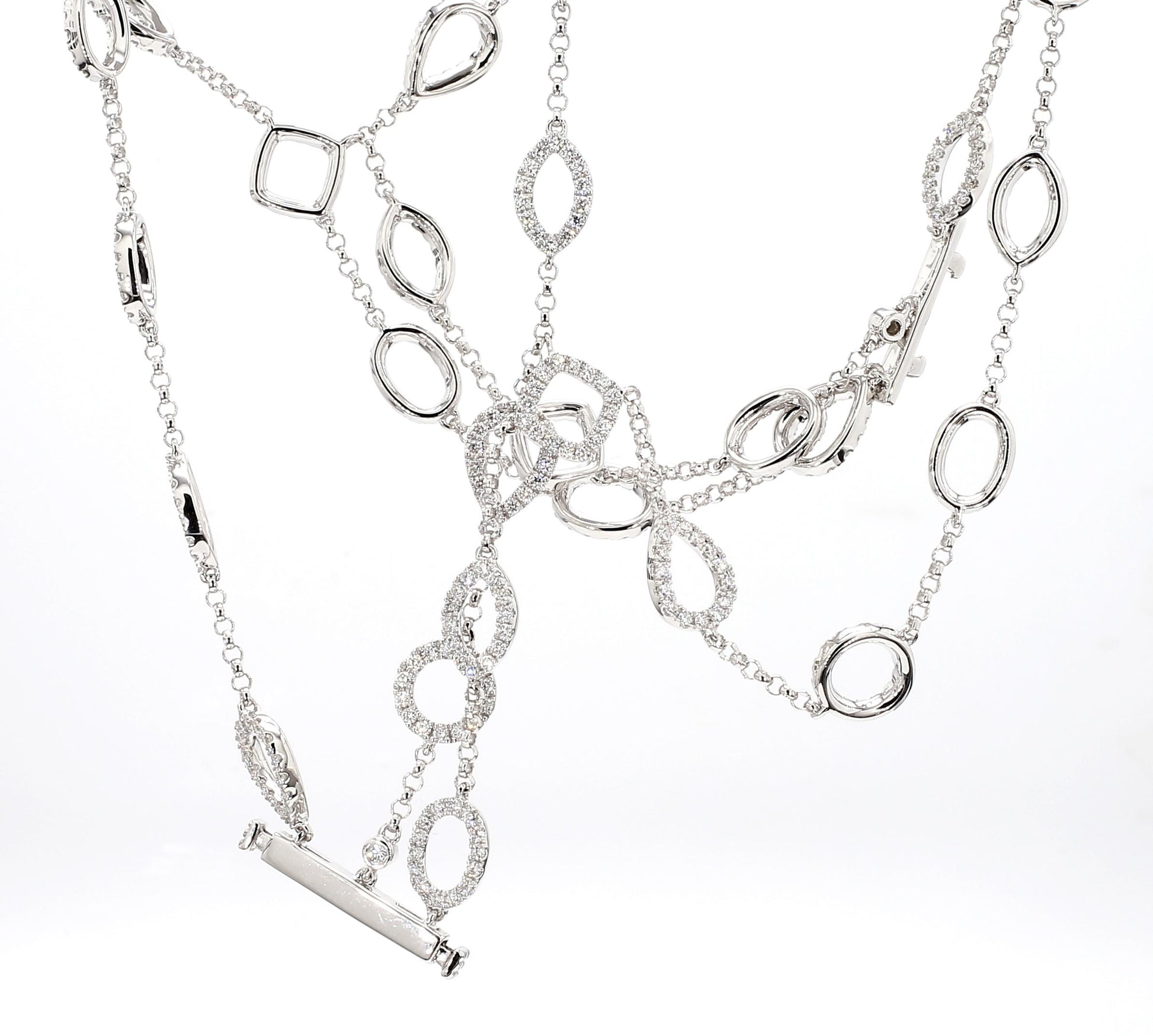 Natural White Round Diamond 2.52 Carat TW White Gold Chain Bracelet
