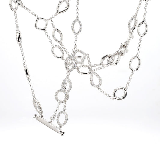 Natural White Round Diamond 2.52 Carat TW White Gold Chain Bracelet