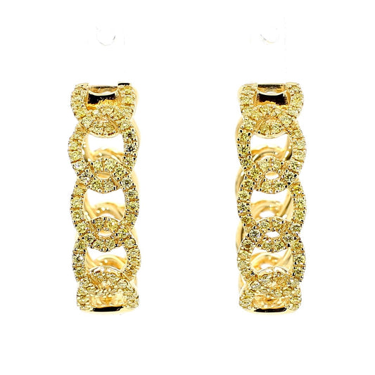 Natural Yellow Round Diamond 0.63 Carat TW Yellow Gold Hoop Earrings