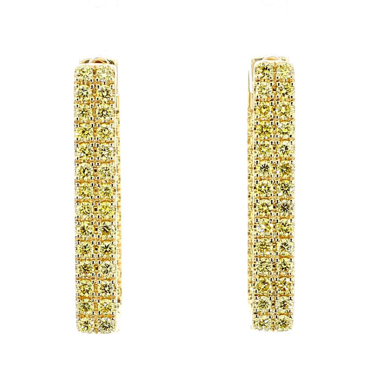 Natural Yellow Round Diamond 1.55 Carat TW Yellow Gold Hoop Earrings