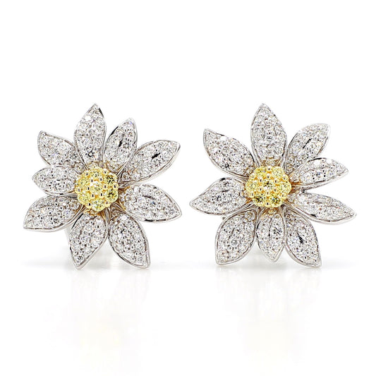 Natural Yellow Round Diamond 1.26 Carat TW Gold Stud Earrings