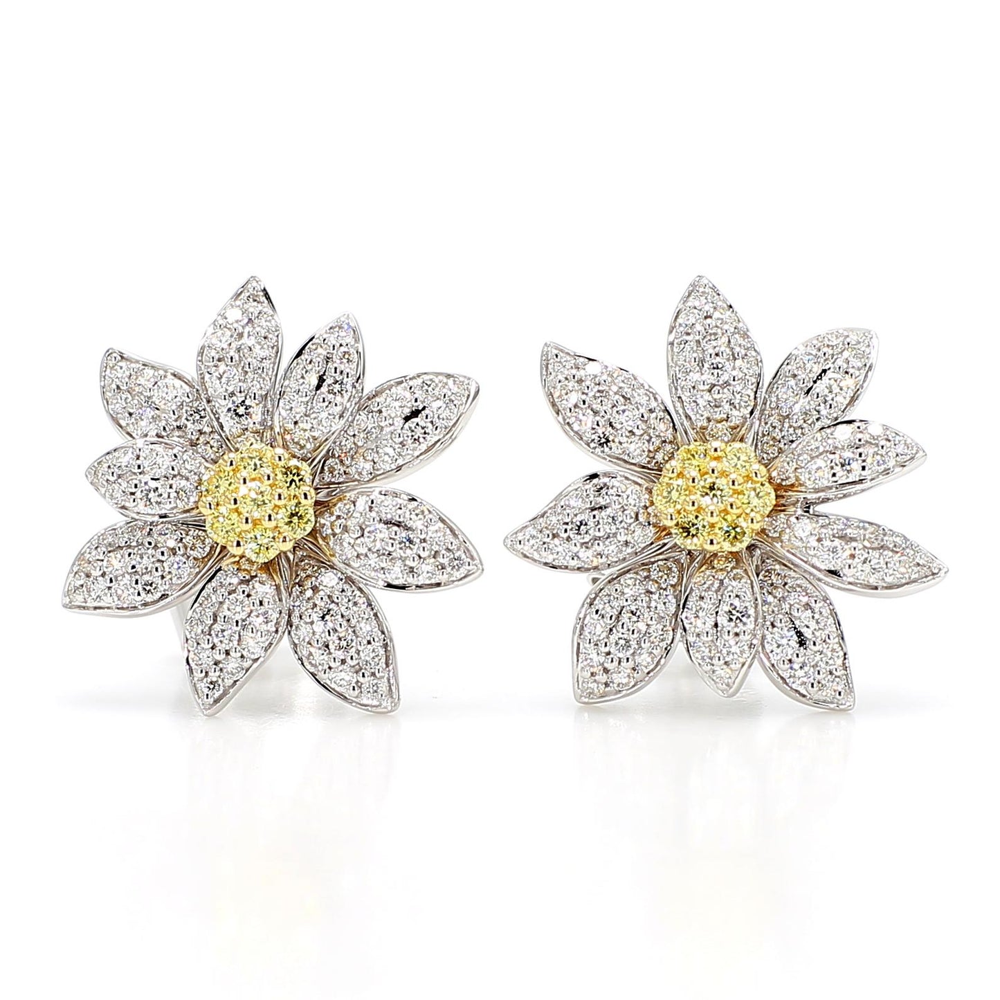 Natural Yellow Round Diamond 1.26 Carat TW Gold Stud Earrings