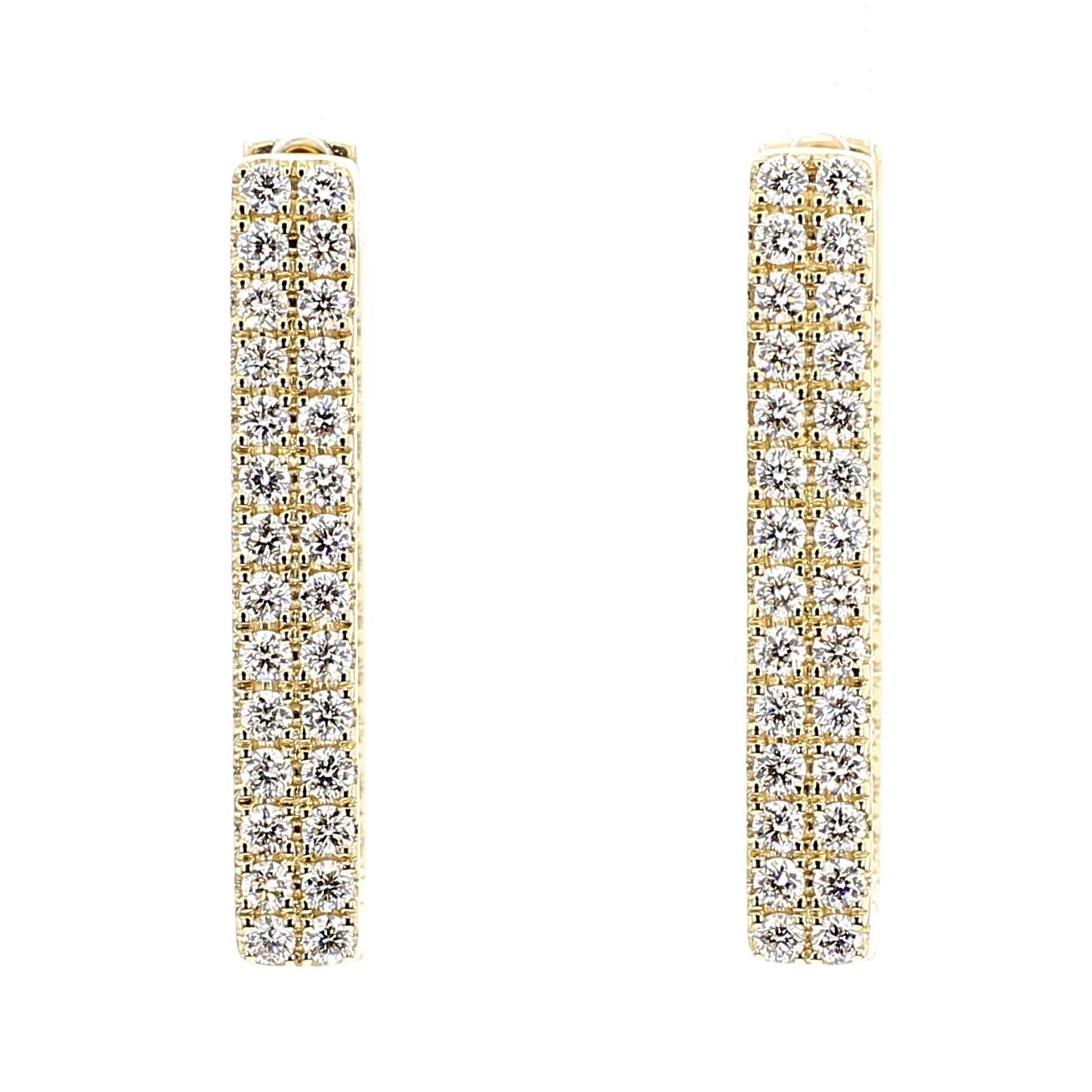 Natural White Round Diamond 1.55 Carat TW Yellow Gold Hoop Earrings