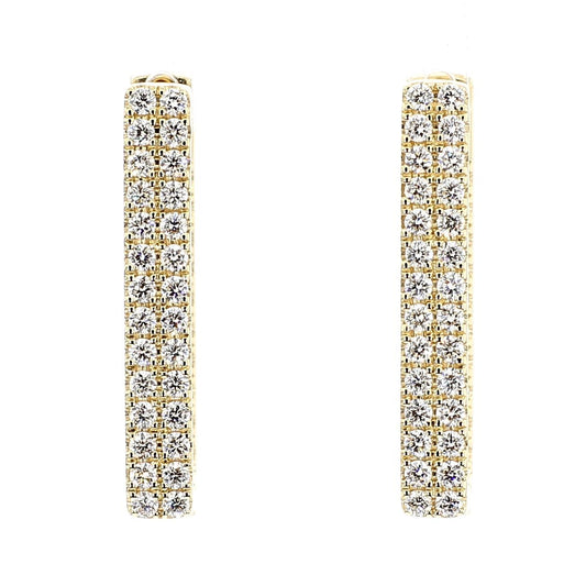 Natural White Round Diamond 1.55 Carat TW Yellow Gold Hoop Earrings