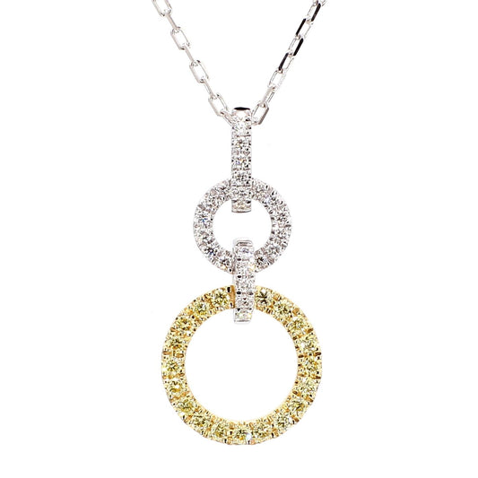Natural Yellow Round and White Diamond .40 Carat TW Gold Drop Pendant