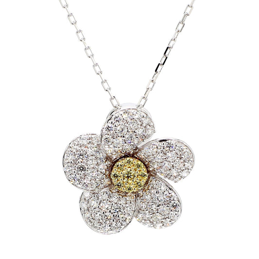 Natural Yellow Round and White Diamond 1.84 Carat TW Gold Drop Pendant