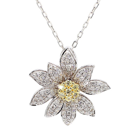 Natural Yellow Round Diamond 0.86 Carat TW Gold Drop Pendant
