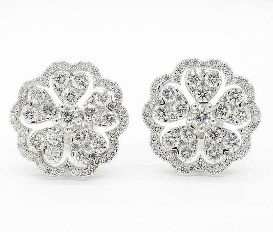 Natural White Round Diamond 2.40 Carat TW White Gold Stud Earrings