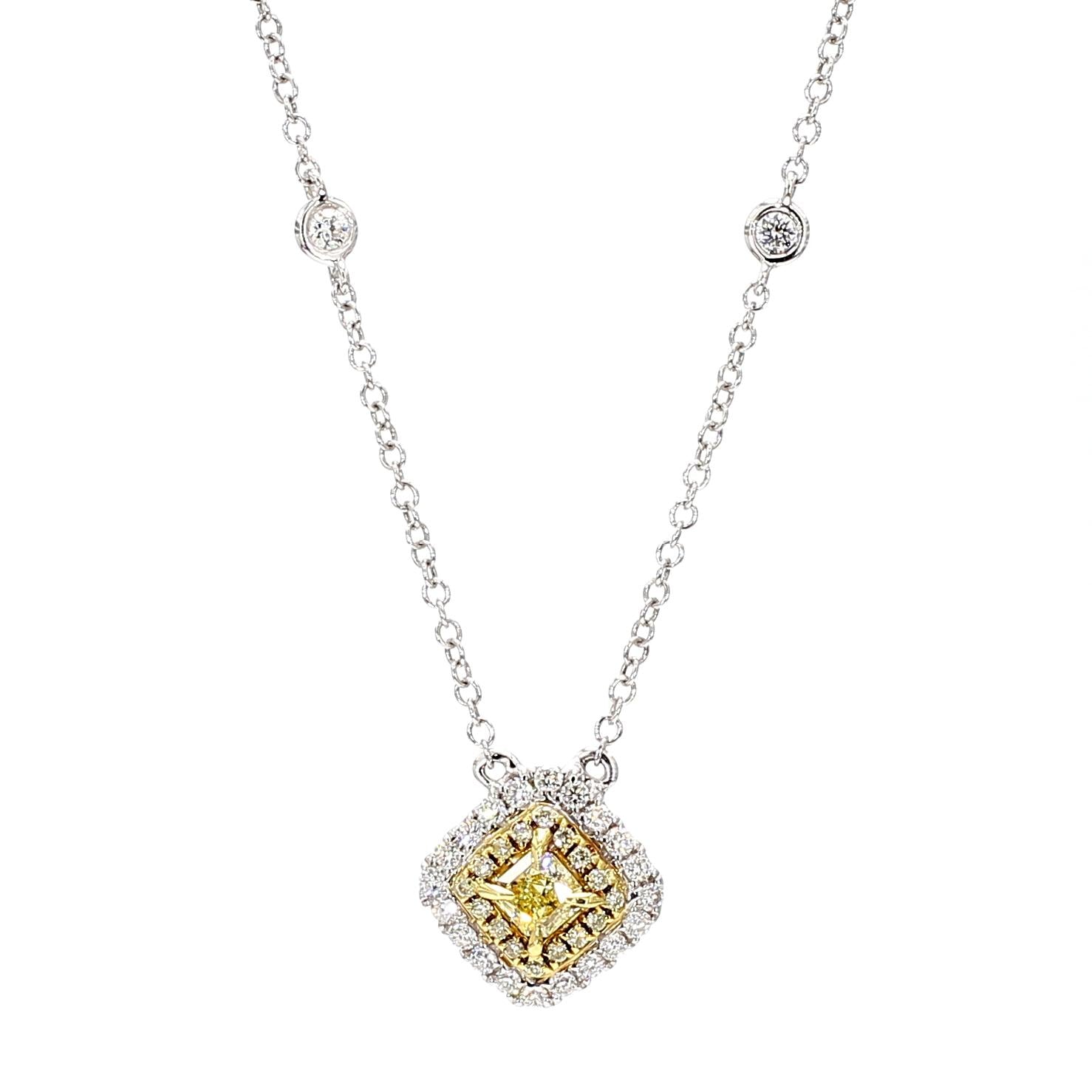 Natural Yellow Radiant Diamond 0.71 Carat TW Gold Drop Necklace