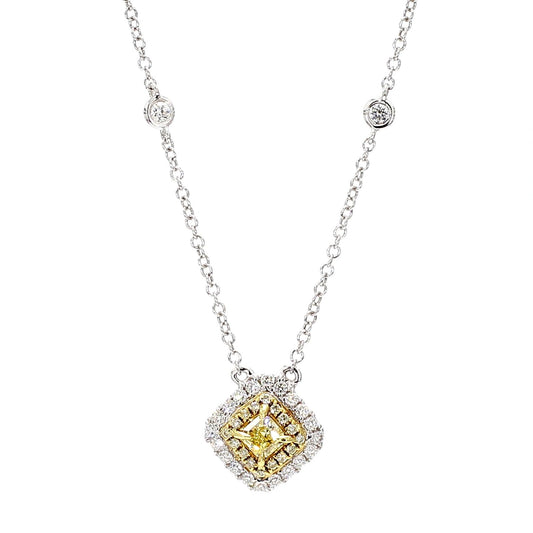 Natural Yellow Radiant Diamond 0.71 Carat TW Gold Drop Necklace