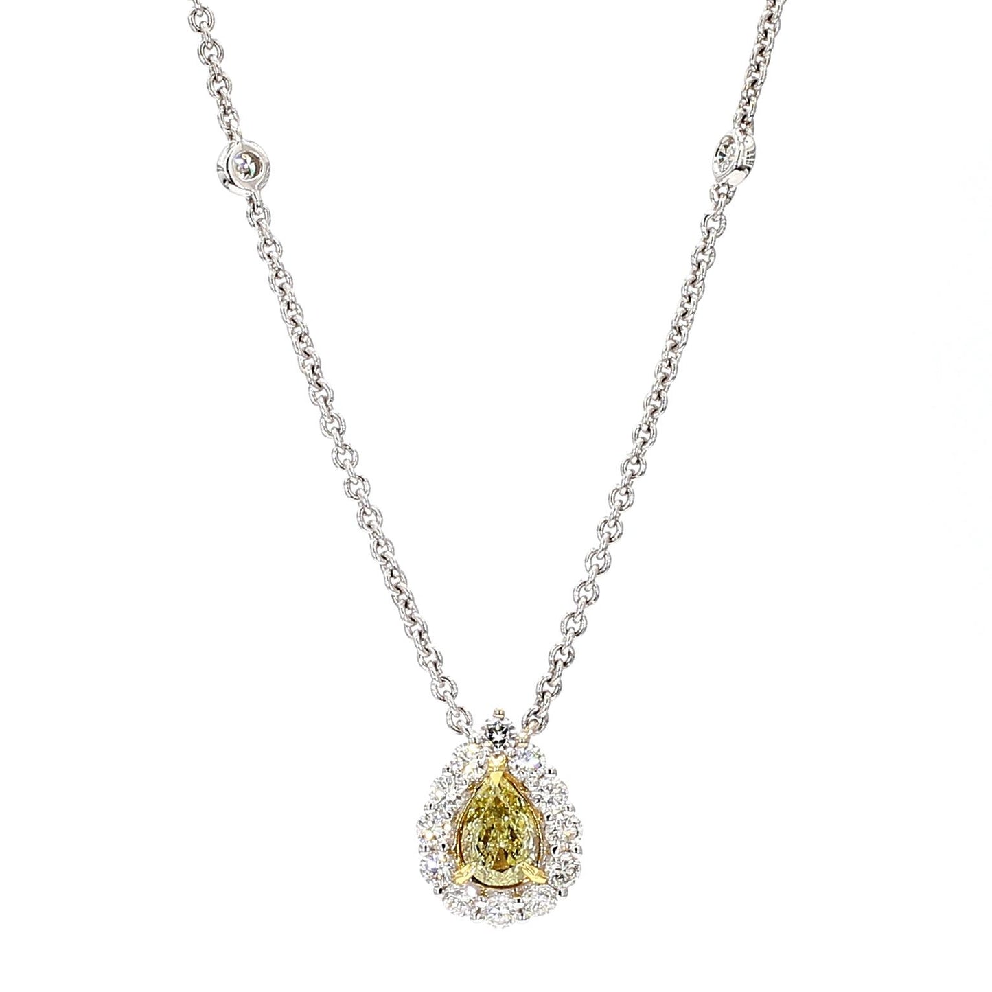 Natural Yellow Pear Diamond 0.82 Carat TW Gold Drop Necklace