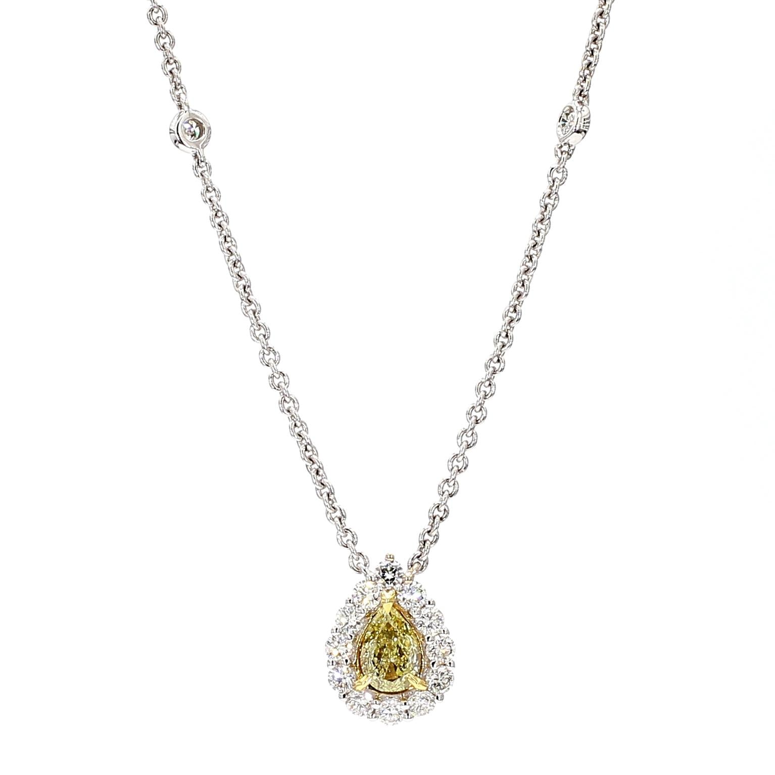 Natural Yellow Pear Diamond 0.82 Carat TW Gold Drop Necklace