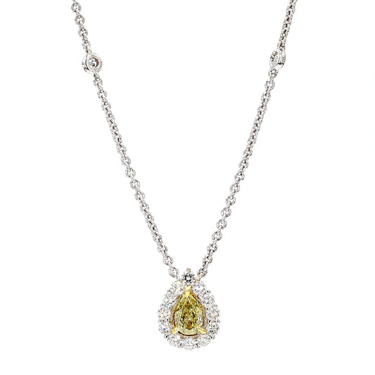 Natural Yellow Pear Diamond 0.82 Carat TW Gold Drop Necklace