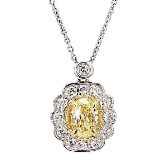 Natural Yellow Oval Diamond 1.06 Carat TW Gold Drop Pendant
