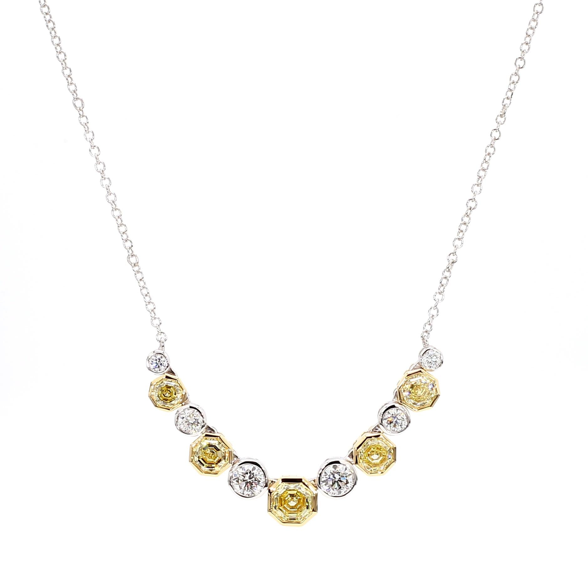 GIA Certified Fancy Yellow Hexagon Diamond 2.32 Carat TW Gold Drop Necklace