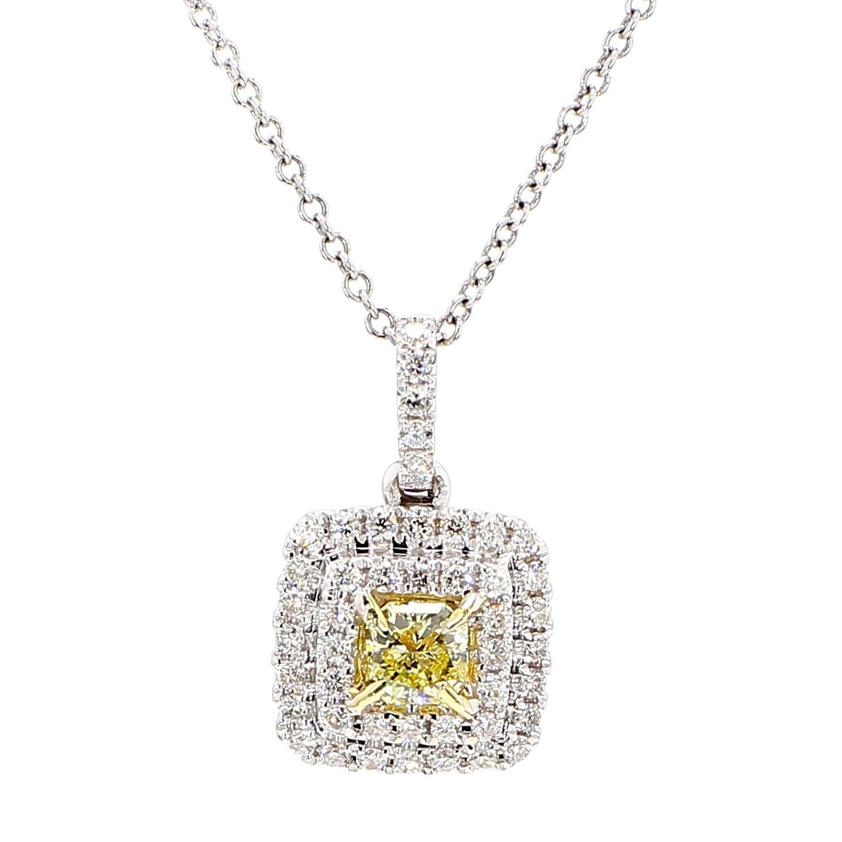 Natural Yellow Radiant Diamond 0.44 Carat TW Gold Drop Pendant