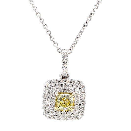 Natural Yellow Radiant Diamond 0.44 Carat TW Gold Drop Pendant