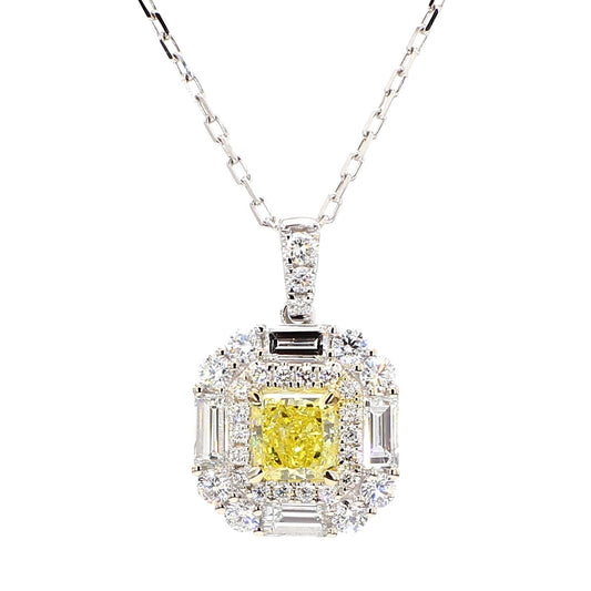 GIA Certified Intense Yellow Radiant Diamond 2.08 Carat TW Gold Drop Pendant