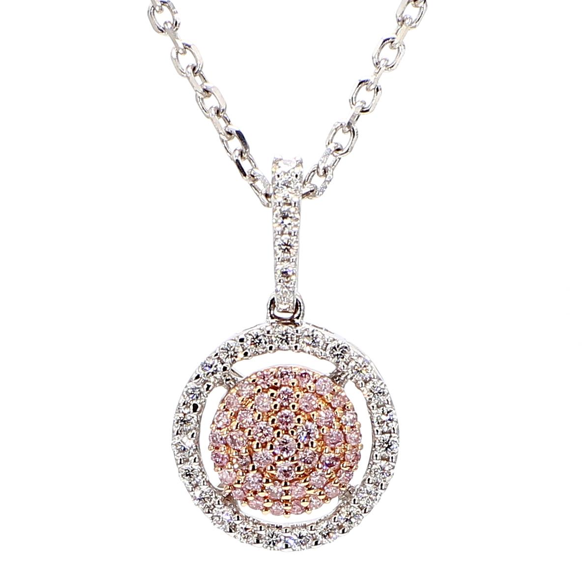 Natural Pink Round Diamond 0.33 Carat TW Rose Gold Drop Pendant