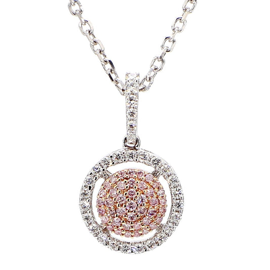 Natural Pink Round Diamond 0.33 Carat TW Rose Gold Drop Pendant