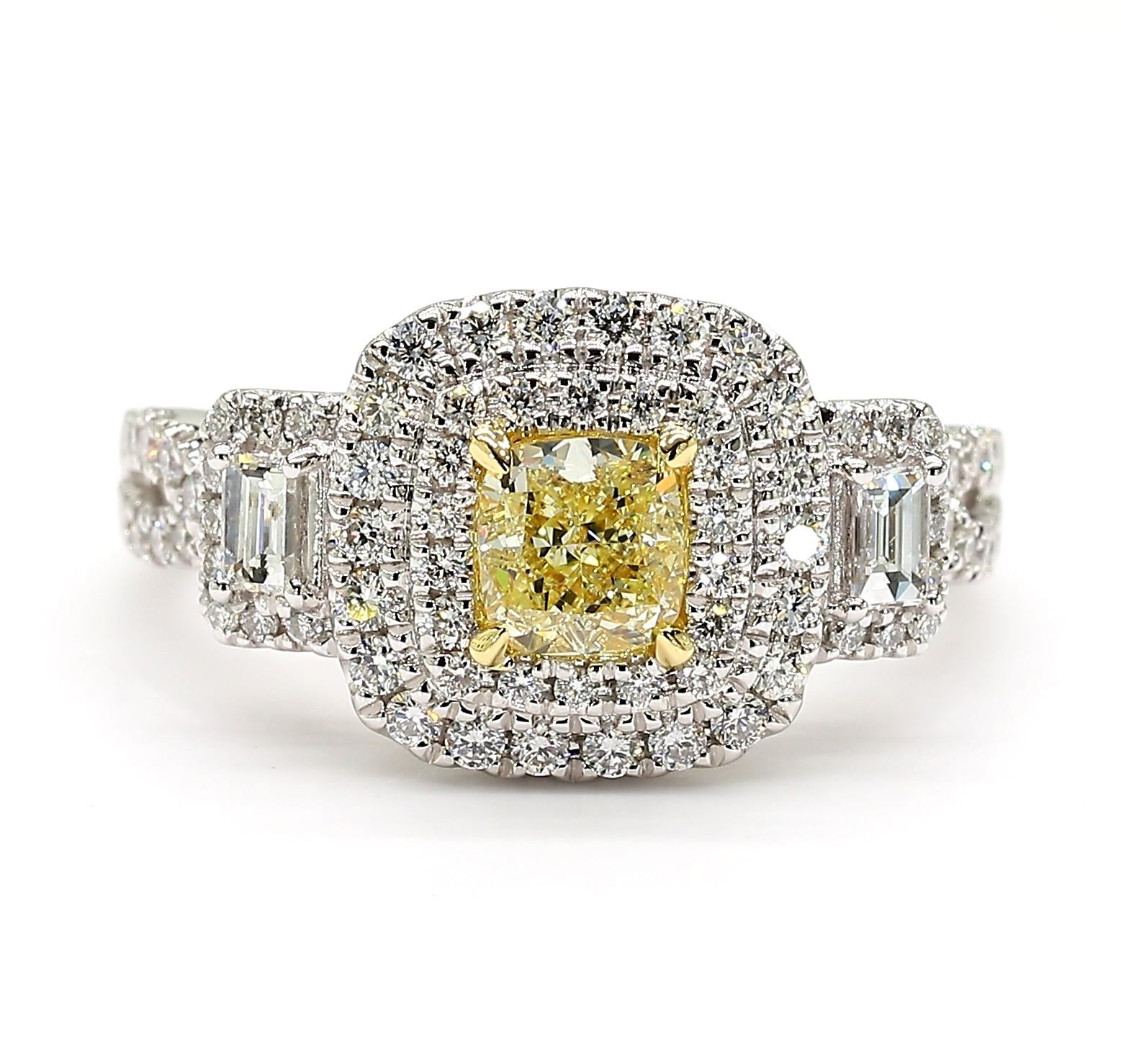 Natural Yellow Cushion Diamond 1.28 Carat TW Gold Cocktail Ring