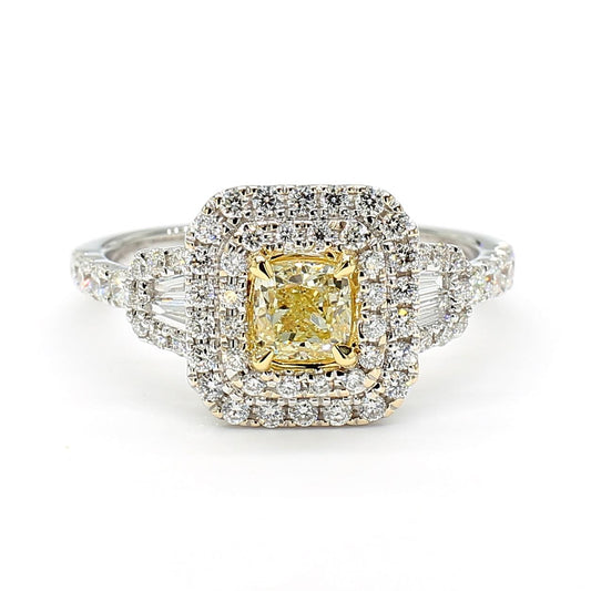 Natural Yellow Cushion Diamond 1.14 Carat TW Gold Cocktail Ring