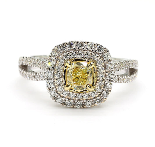 Natural Yellow Cushion Diamond 0.99 Carat TW Gold Cocktail Ring