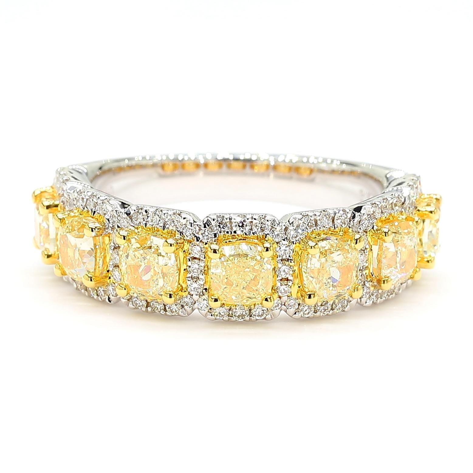 Natural Yellow Radiant Diamond 2.06 Carat TW Gold Cocktail Band