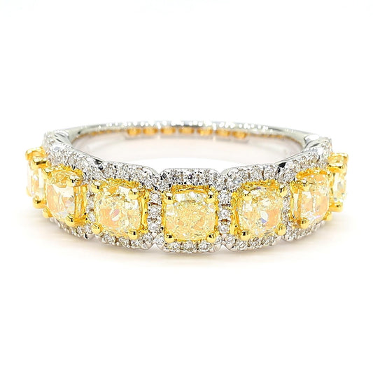 Natural Yellow Radiant Diamond 2.06 Carat TW Gold Cocktail Band