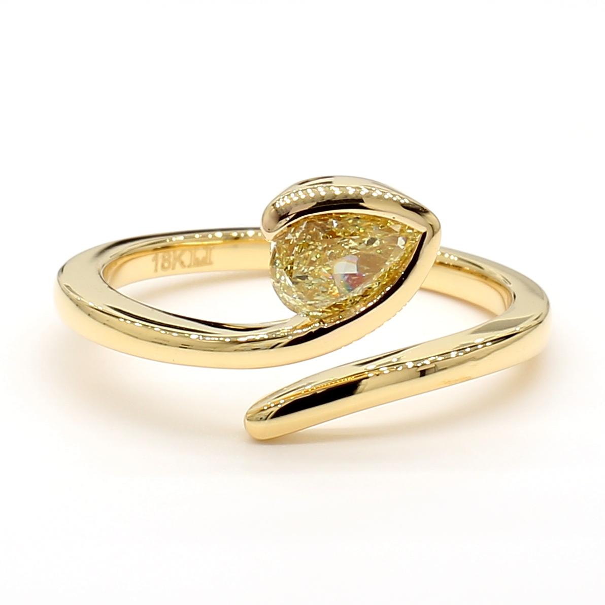 Natural Yellow Pear Diamond .50 Carat TW Yellow Gold Cocktail Ring