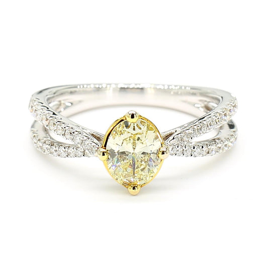 Natural Yellow Oval Diamond .99 Carat TW Gold Cocktail Ring