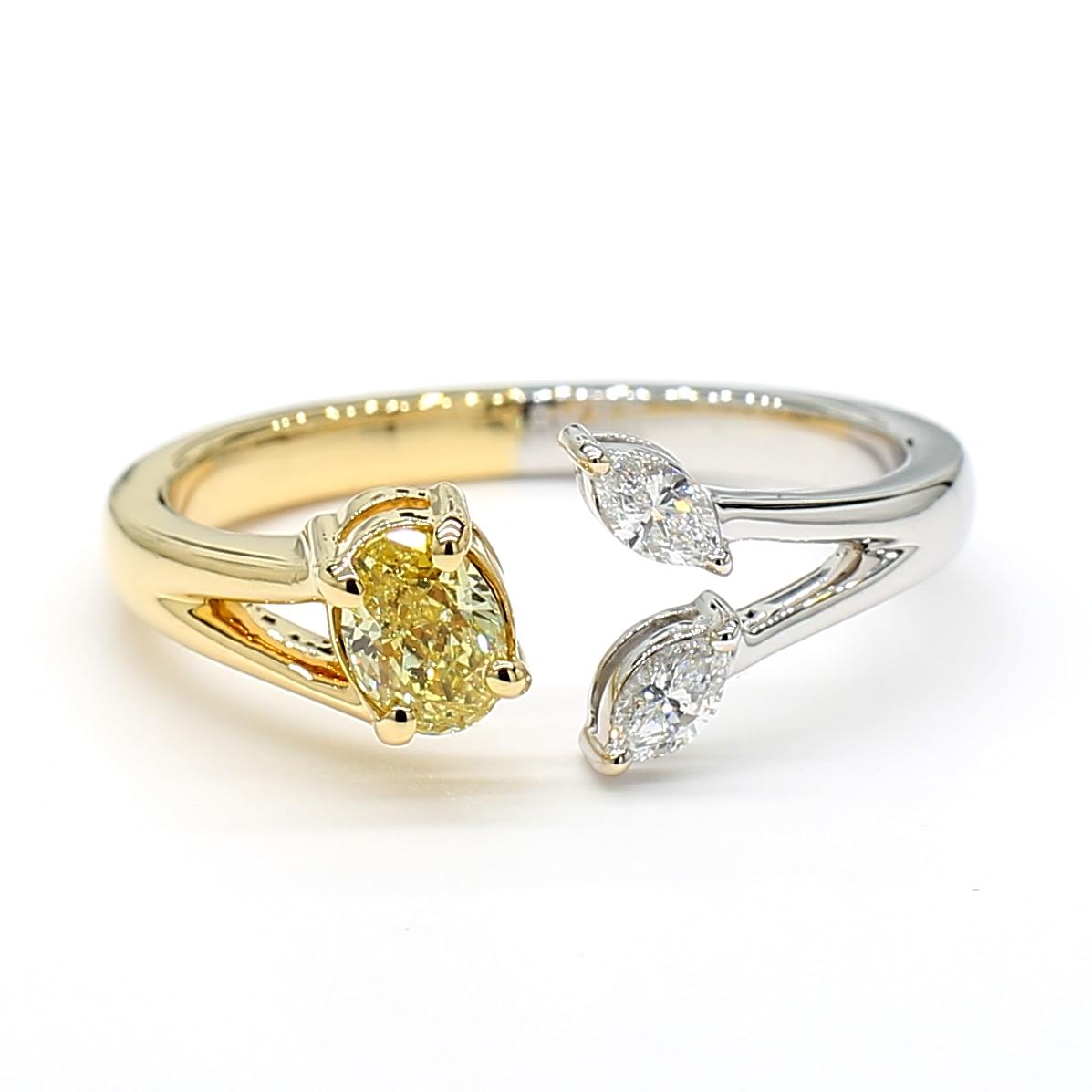 Natural Yellow Oval and White Diamond 0.44 Carat TW Gold Cocktail Ring