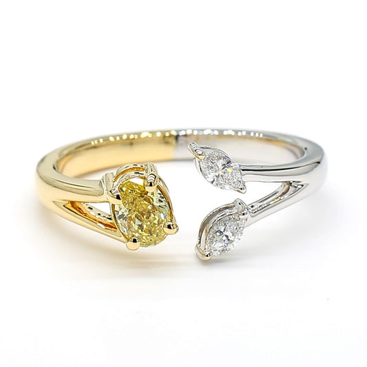 Natural Yellow Oval and White Diamond 0.44 Carat TW Gold Cocktail Ring