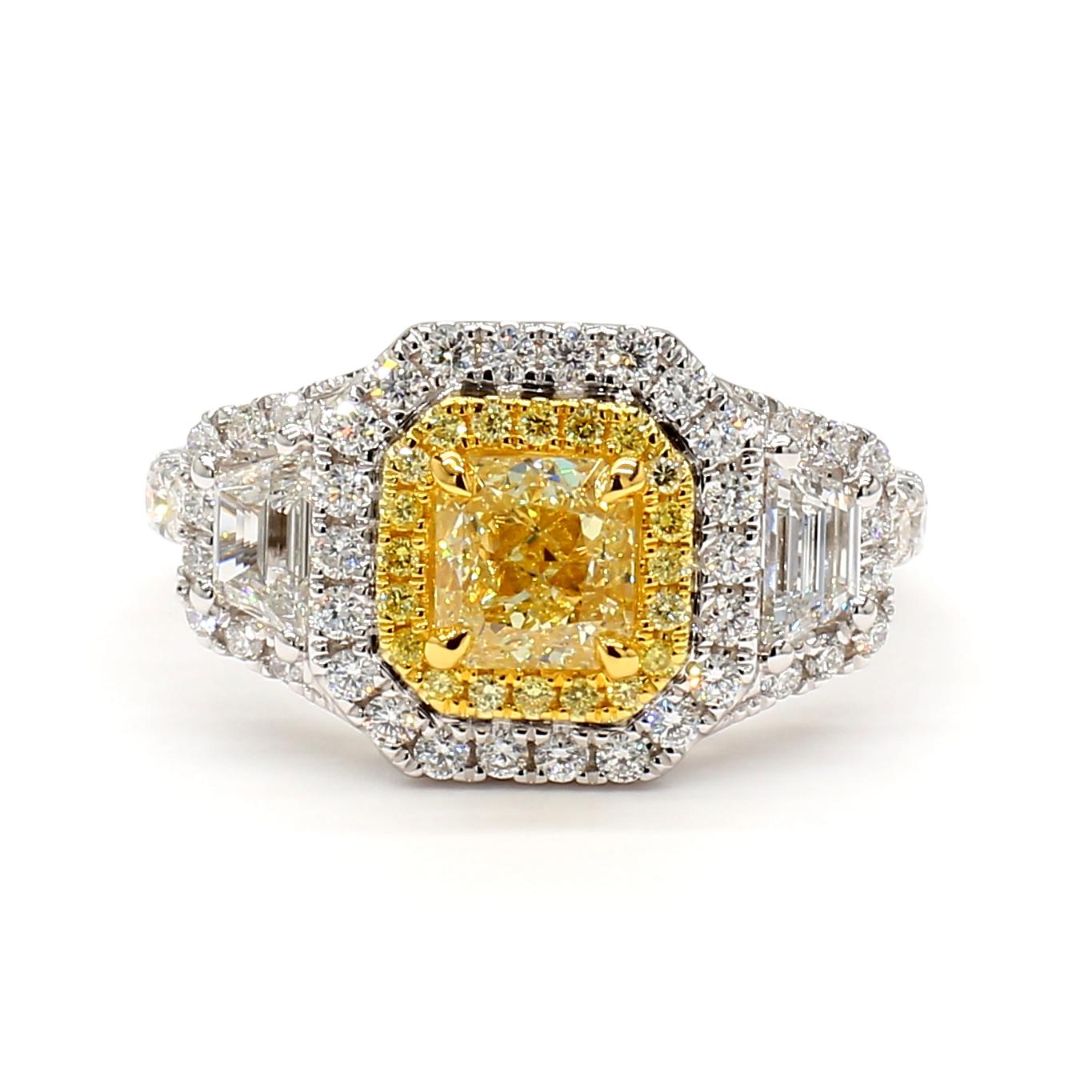 GIA Certified Natural Yellow Cushion Diamond 2.05 Carat TW Gold Cocktail Ring