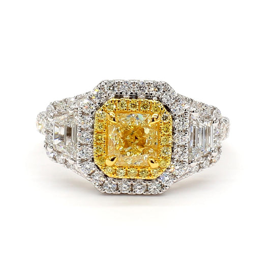 GIA Certified Natural Yellow Cushion Diamond 2.05 Carat TW Gold Cocktail Ring