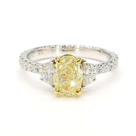 GIA Certified Natural Yellow Oval Diamond 2.42 Carat TW Gold Cocktail Ring