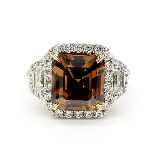 GIA Certified Deep Orange-Brown Emerald Diamond 6.40 Carat TW Gold Cocktail Ring