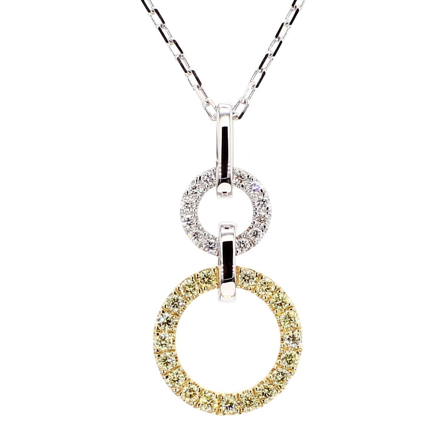 Natural Yellow Round and White Diamond .33 Carat TW Gold Drop Pendant