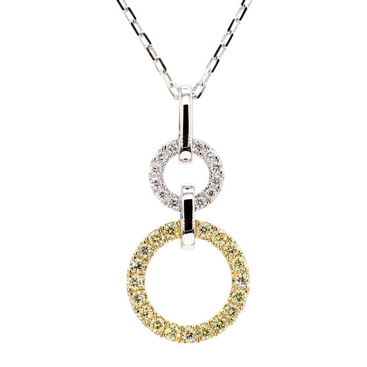Natural Yellow Round and White Diamond .33 Carat TW Gold Drop Pendant