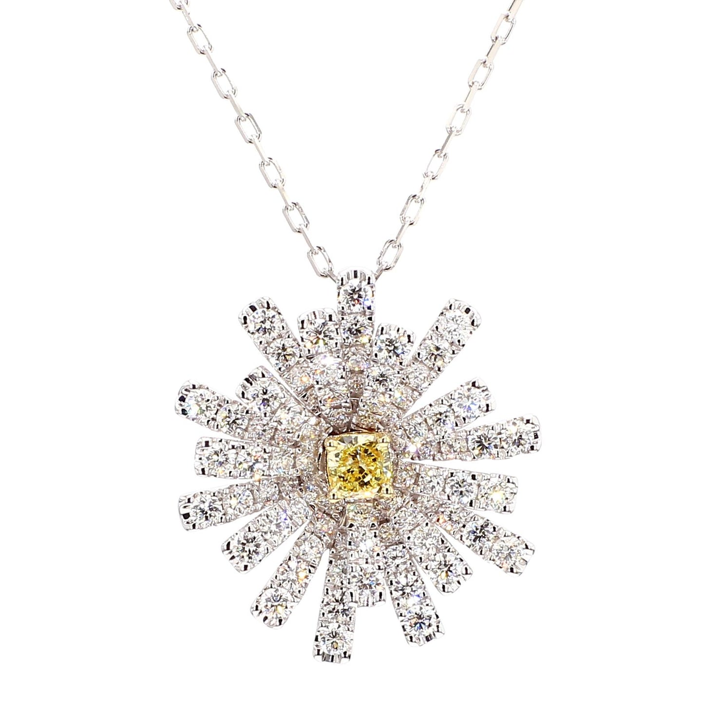 Natural Yellow Cushion and White Diamond 1.75 Carat TW Gold Drop Pendant