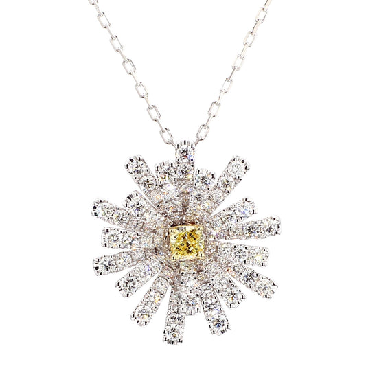 Natural Yellow Cushion and White Diamond 1.75 Carat TW Gold Drop Pendant