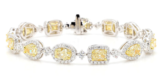 GIA Certified Natural Light Yellow Diamond 13.08 Carat TW Gold Tennis Bracelet