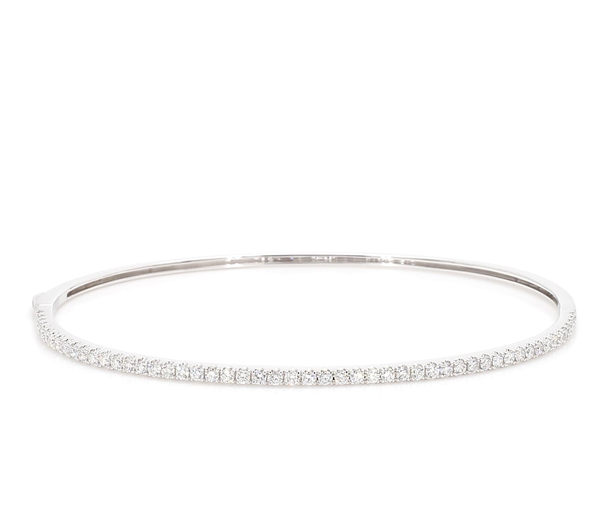 Natural White Round Diamond 0.82 Carat TW White Gold Cuff Bracelet