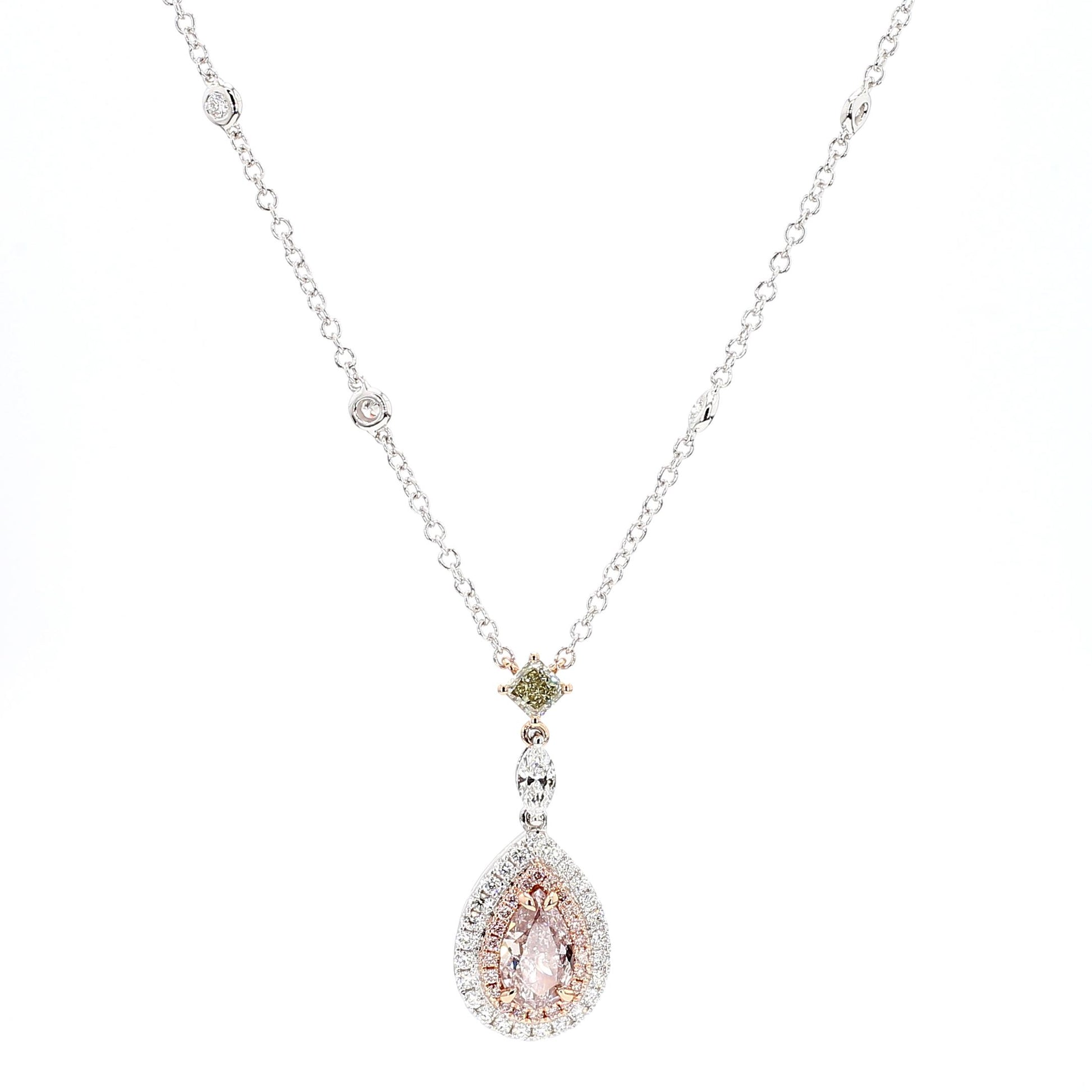 GIA Certified Fancy Brown-Pink Pear Diamond 1.92 Carat TW Gold Drop Pendant