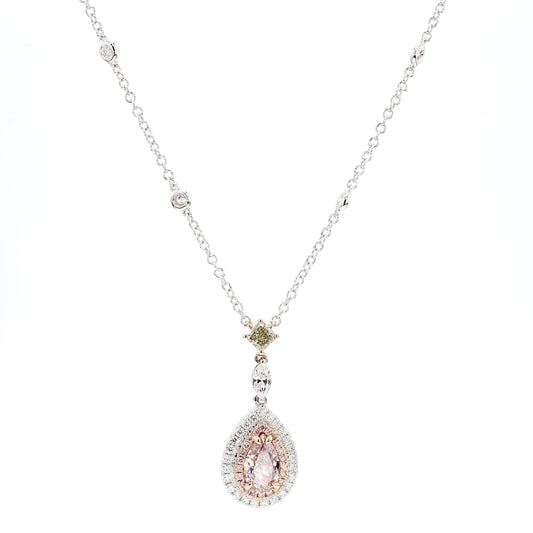 GIA Certified Fancy Brown-Pink Pear Diamond 1.92 Carat TW Gold Drop Pendant