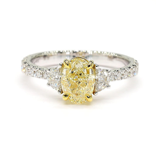 GIA Certified Natural Yellow Oval Diamond 2.15 Carat TW Gold Cocktail Ring