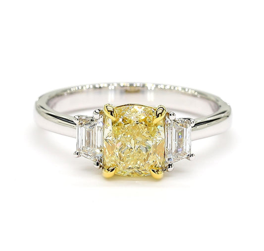 GIA Certified Natural Yellow Cushion Diamond 1.92 Carat TW Gold Cocktail Ring