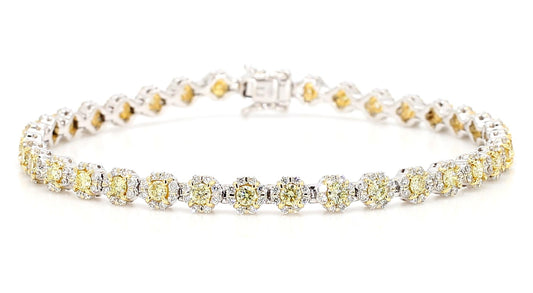 Natural Yellow Round and White Diamond 3.27 Carat TW Gold Tennis Bracelet